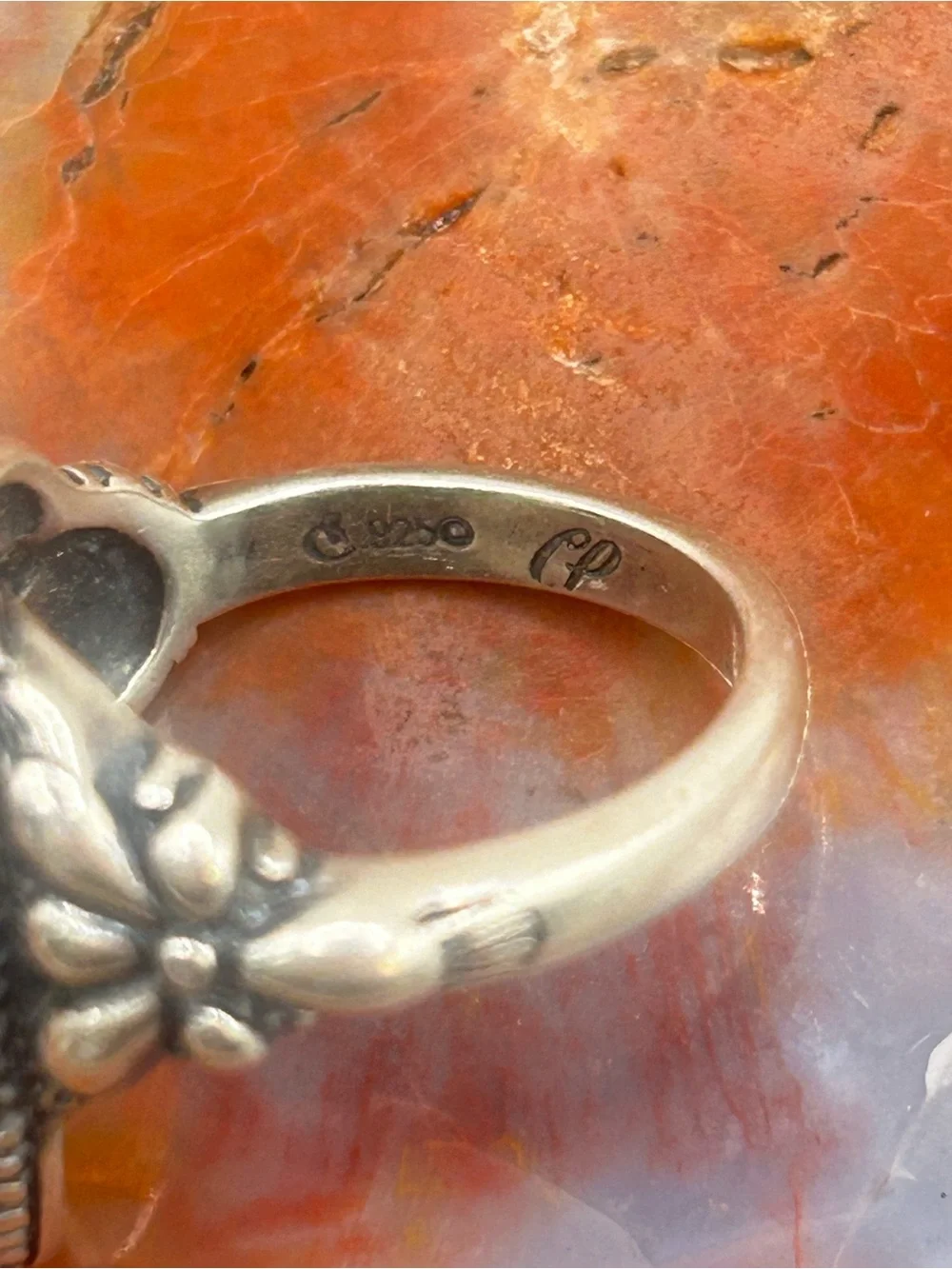 Carolyn Pollack Designer Ring, Southwest Style Sterling Silver w/ stone inlay
